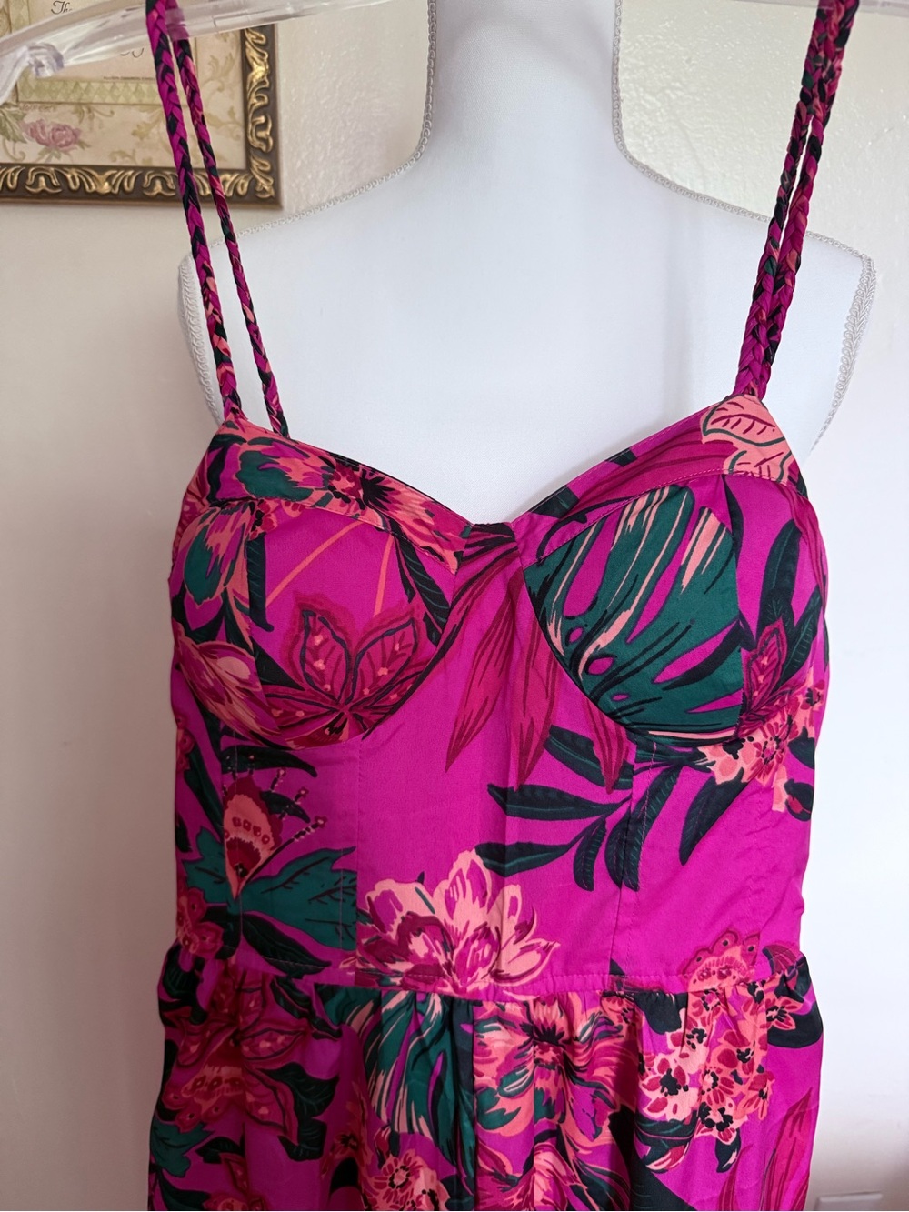 Strapless Floral Jumpsuit in Fuchsia